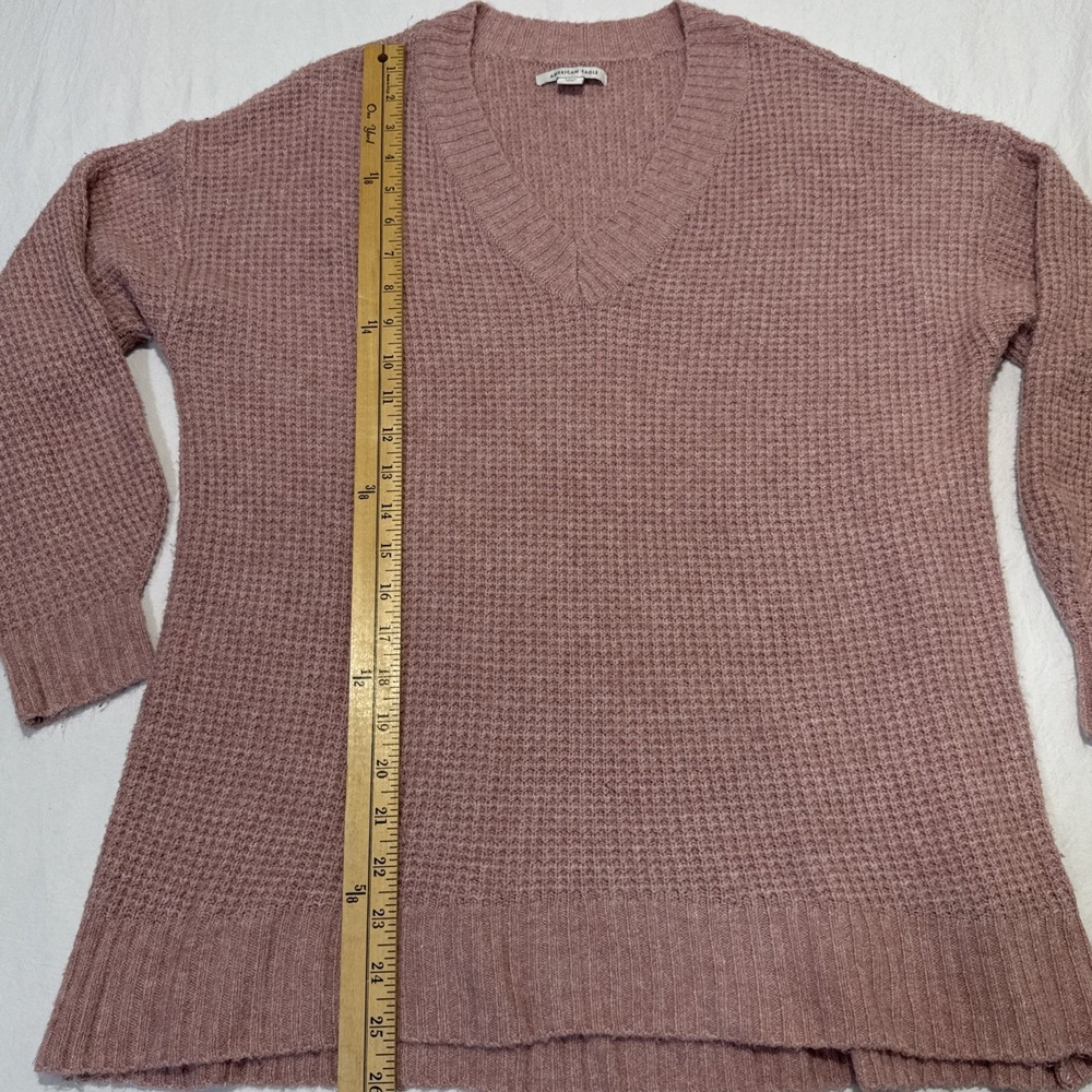 American Eagle Women's Small Dusty Rose V Neck Waffle Knit Sweater - Picture 7 of 8